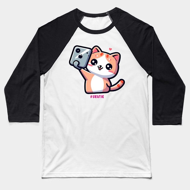 Cat Selfie Baseball T-Shirt by Rawlifegraphic